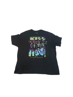 KISS Destroyer Graphic Band Tee - Black with Neon Print XL